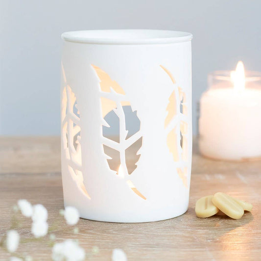 White Feather Cut Out Oil Burner and Wax Warmer