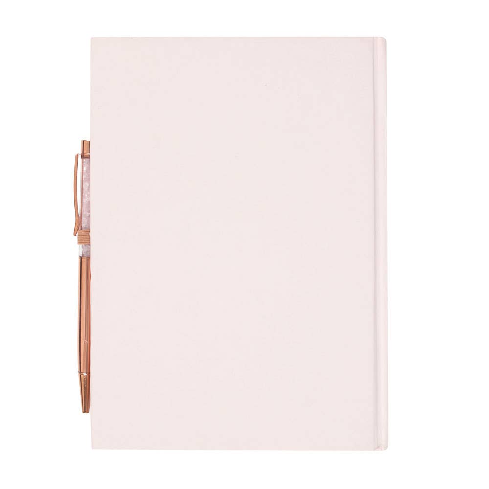 Gratitude Journal Notebook with Rose Quartz Crystal Chip Pen