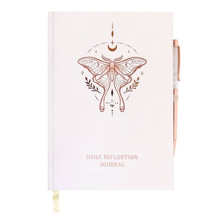 Luna Moth Daily Reflection Journal with Clear Quartz Pen