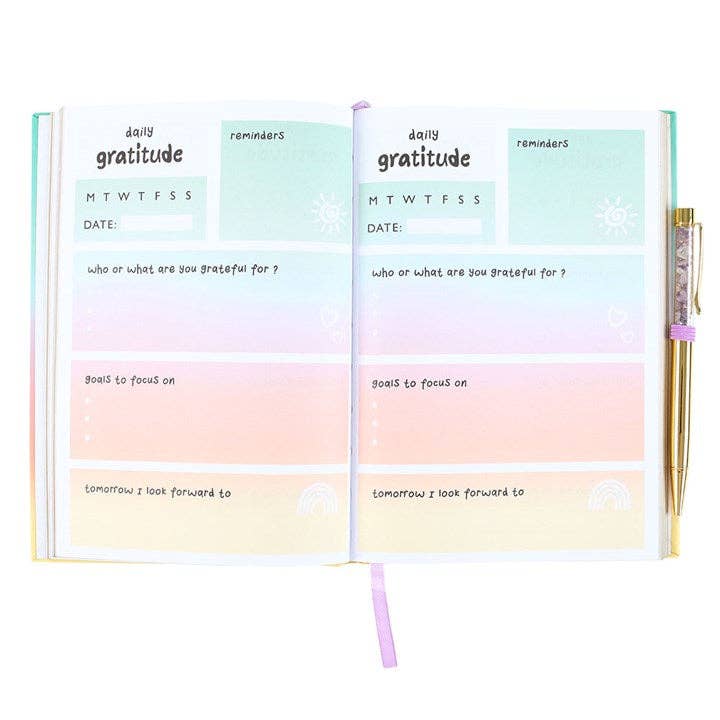 Multicoloured Gratitude Journal with Amethyst Pen