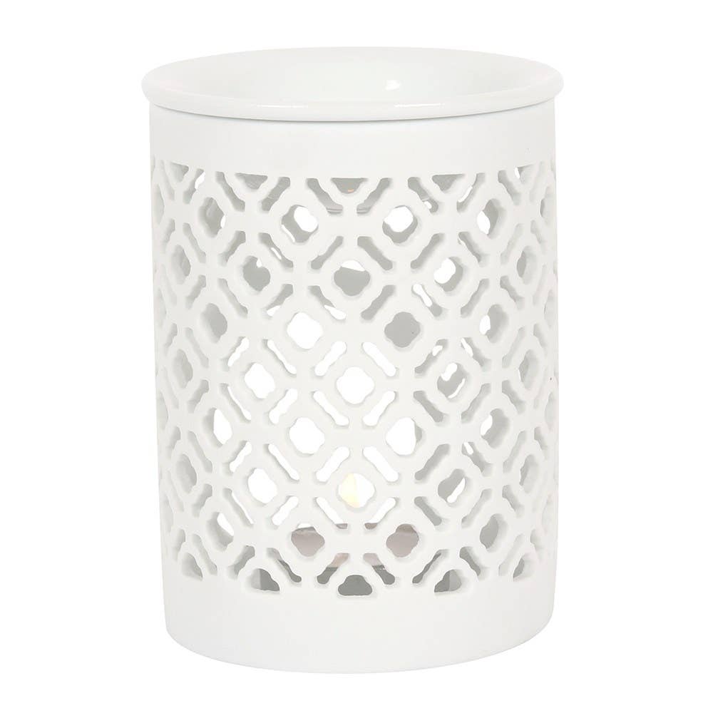 White Matte Lattice Cut Oil Burner and Wax Warmer