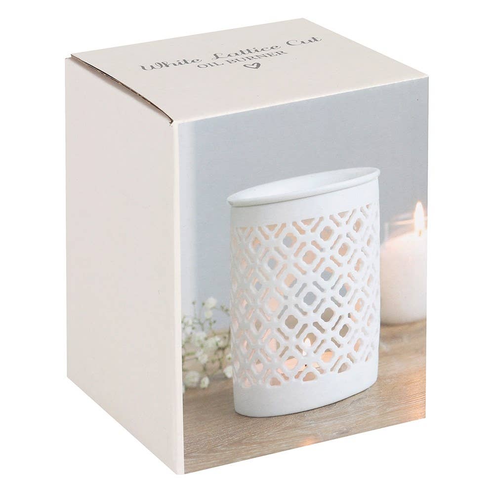 White Matte Lattice Cut Oil Burner and Wax Warmer